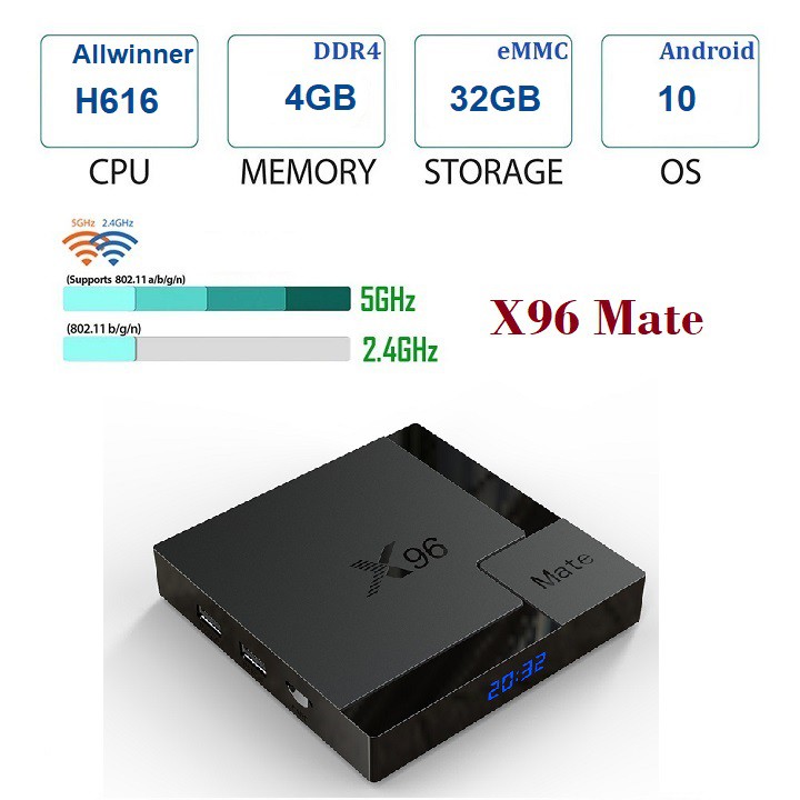 Android TV box X96 mate - Hệ điều hành 10, Ram 4GB, Rom 32GB, Allwinner H616