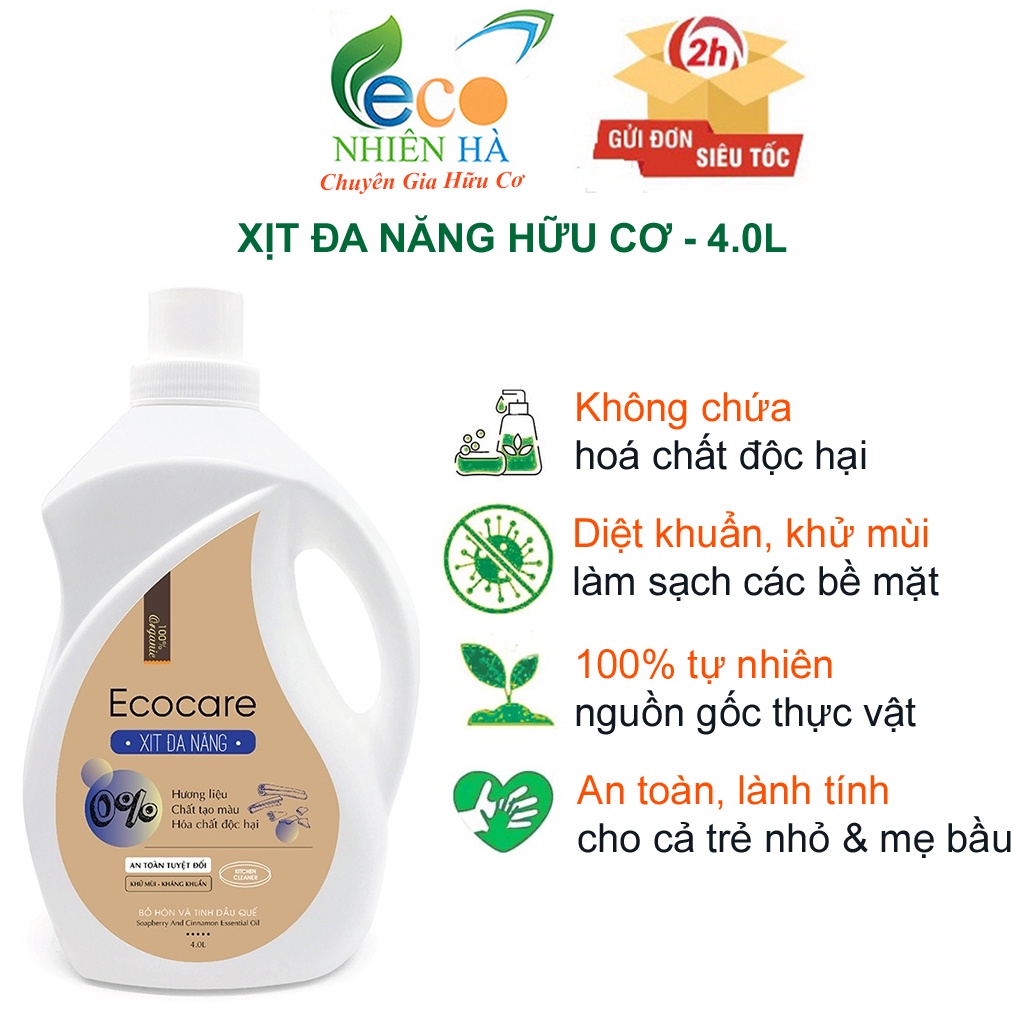 Nước lau bếp ECOCARE 4L hữu cơ, xịt đa năng, nước lau kiếng, lau bàn ăn