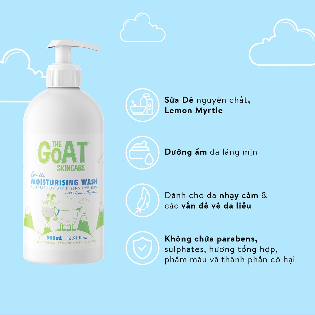 Combo Sữa tắm &amp; Kem dưỡng ẩm chiết xuất Sữa Dê The Goat Skincare 500ml + 100ml