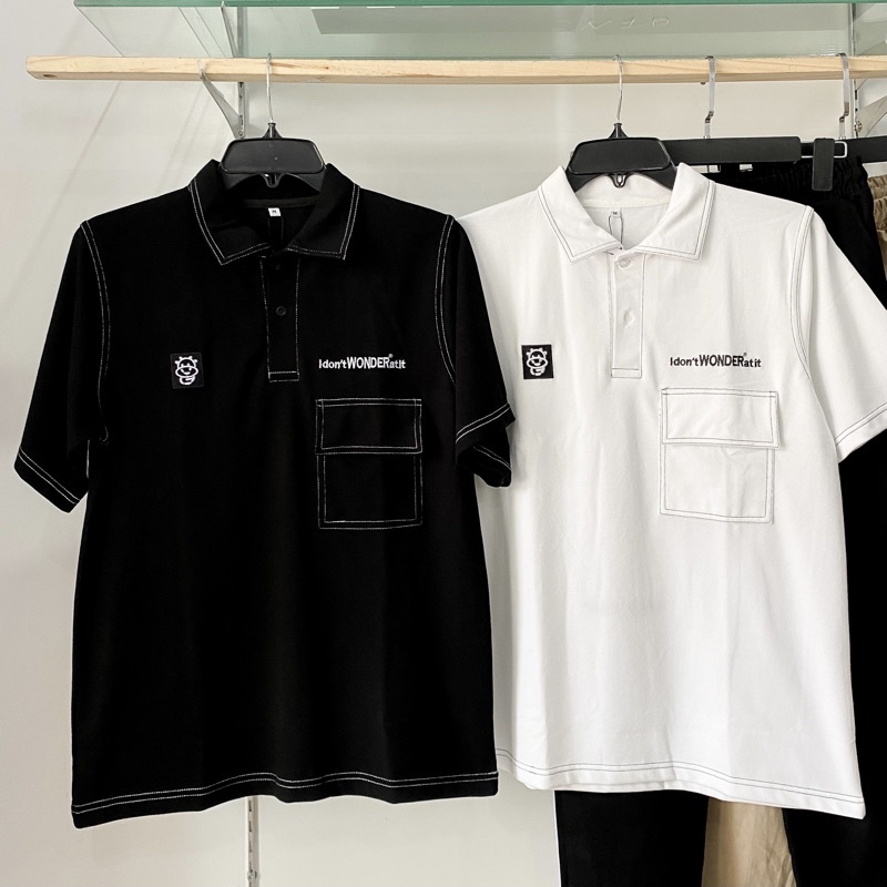 Áo Polo Unisex form rộng WONDER màu ĐEN/TRẮNG 🖤 Chất cá sấu form nam nữ unisex/Áo thun có cổ Jaystoree 🖤 | BigBuy360 - bigbuy360.vn