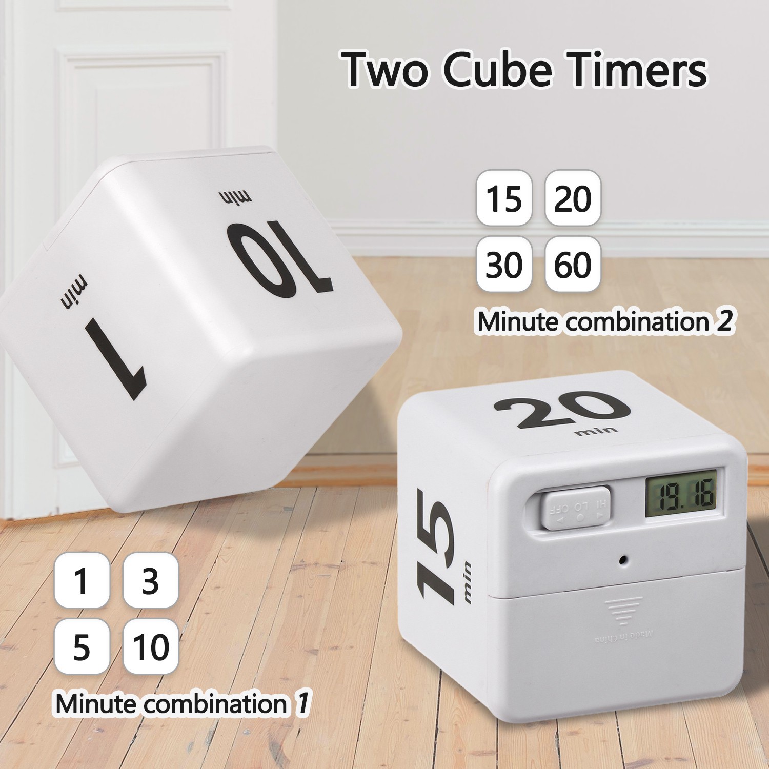 JANE 1 3 5 10 Minutes Cube Gravity Sensor Flip Kitchen Timer For Kids Time|15 20 30 60 Minutes Workout Timer Game Timer