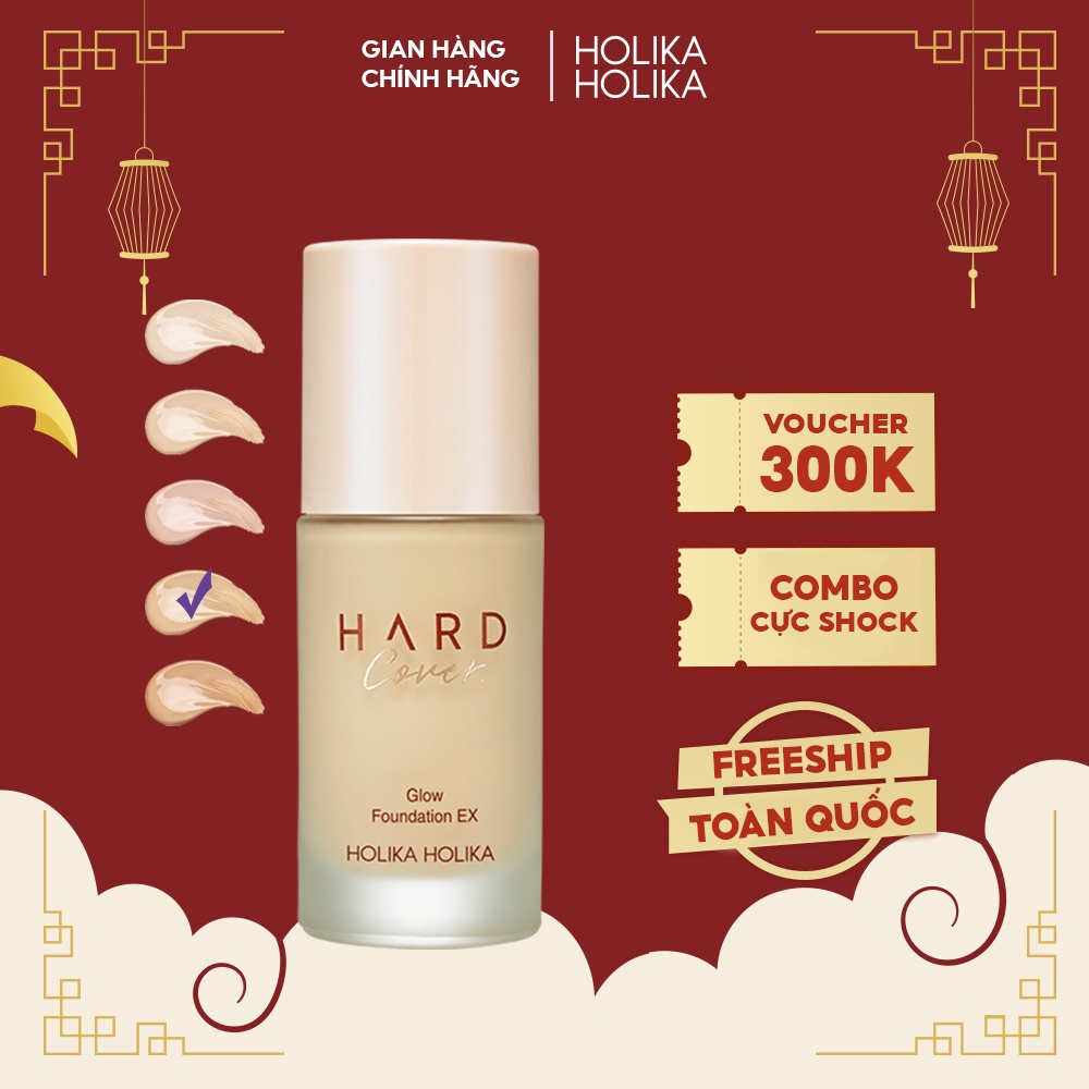 Kem nền căng bóng Hàn Quốc Holika Holika Hard Cover Glow Foundation EX SPF20 PA++ kiềm dầu, che phủ cao - 30ml