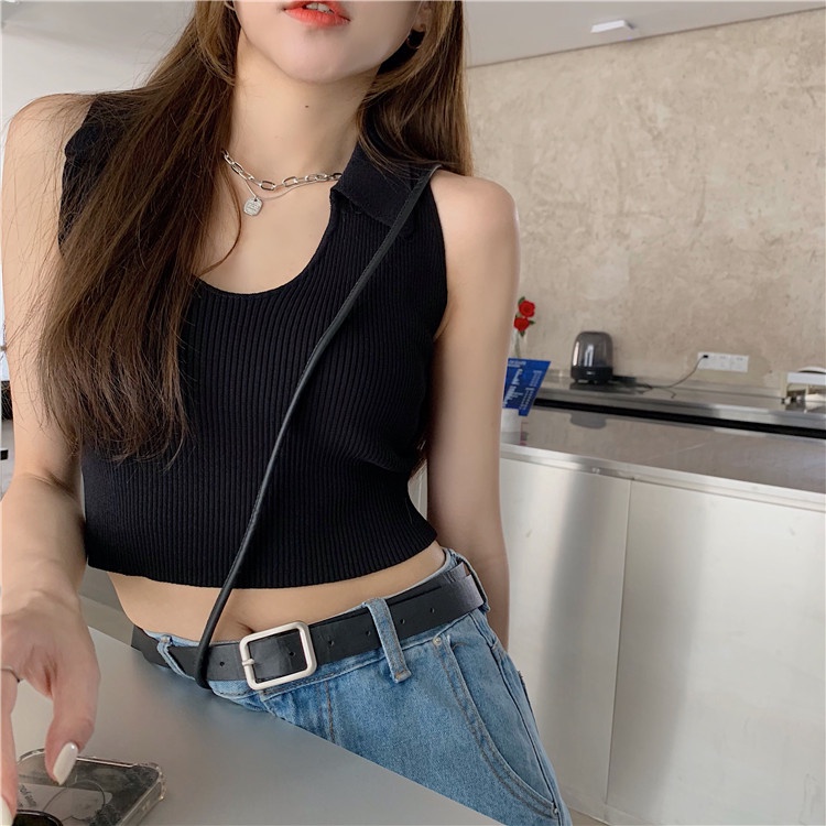 Áo croptop ZHELIHANGFEI sát nách dệt kim thời trang mùa hè 2022 dành cho nữ