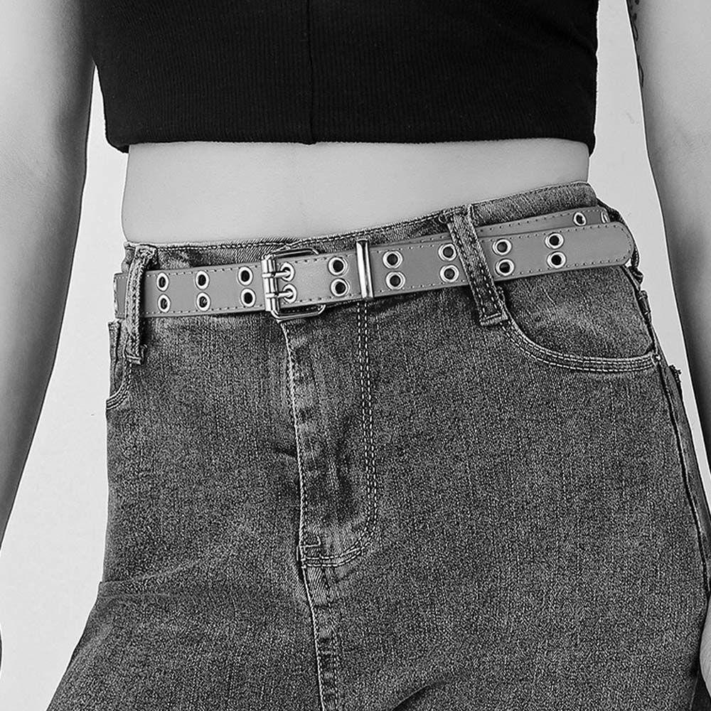 Thắt Lưng Da PU Hai Hàng Lỗ Phong Cách Punk Cổ Điển Dễ Phối Đồ Thời Trang