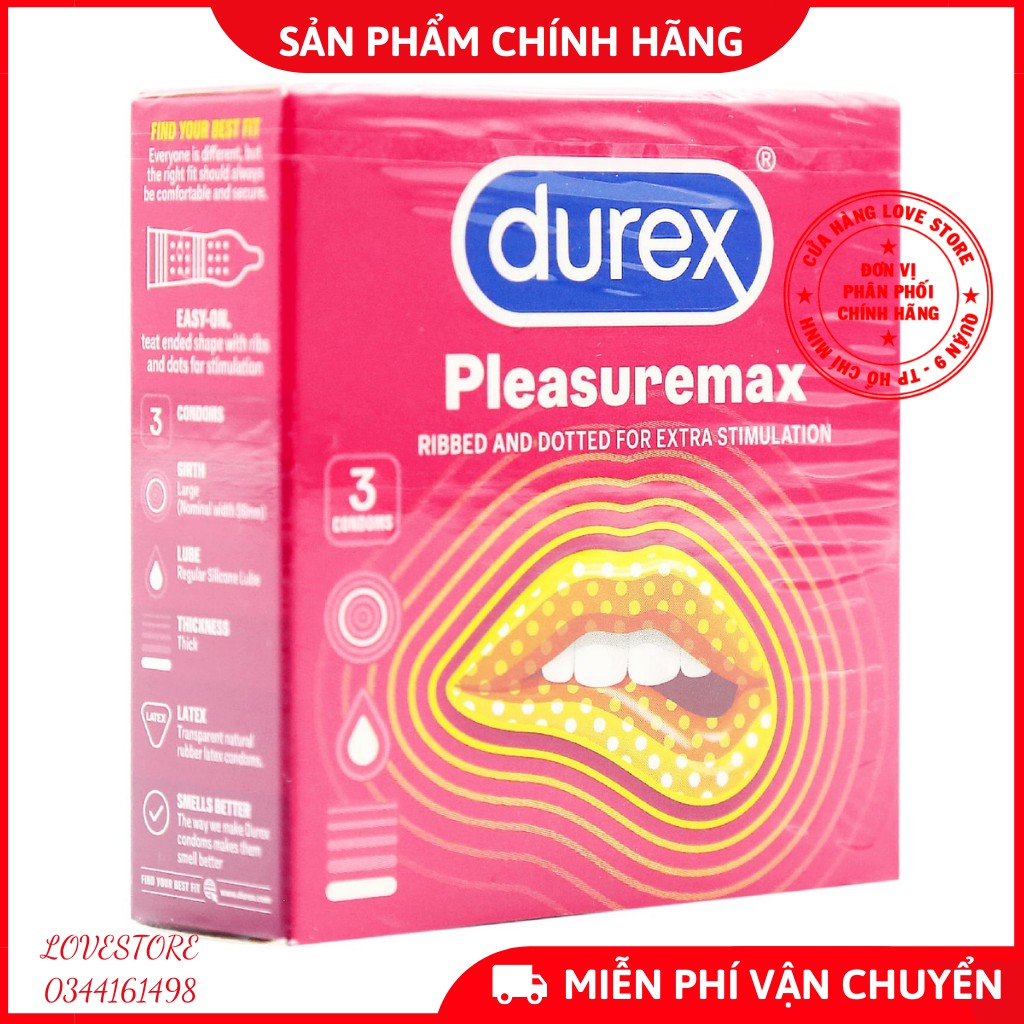 - Bao cao su Durex Pleasuremax - BCS Gân gai hộp 3 cái