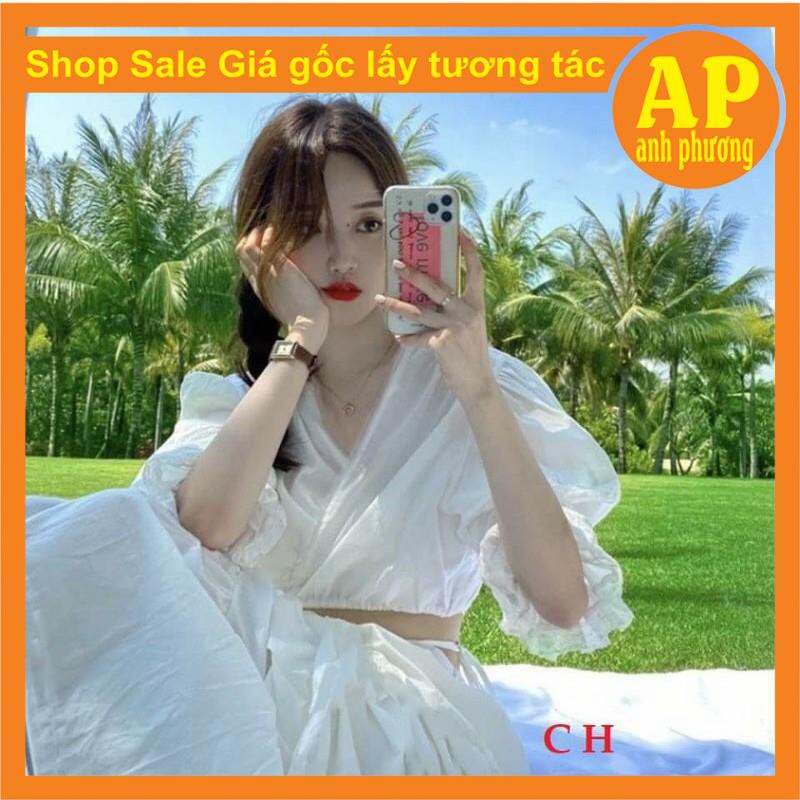 SÉT ĐỒ NỮ gồm sét hai món áo Croptop Cổ V + Chân váy bèo 5 tầng❤ Sét trang phục có Chân váy dài xòe qua gối giá rẻ