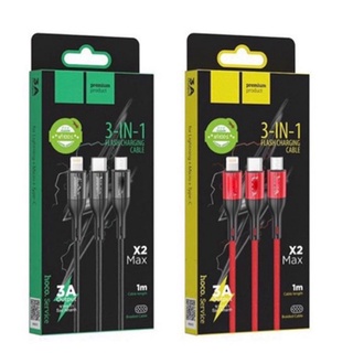 Cáp sạc nhanh 3 đầu Hoco + Micro USB + Type-C -Bọc dù X2 Max-Hàng[BH 1 ĐỔI 1]