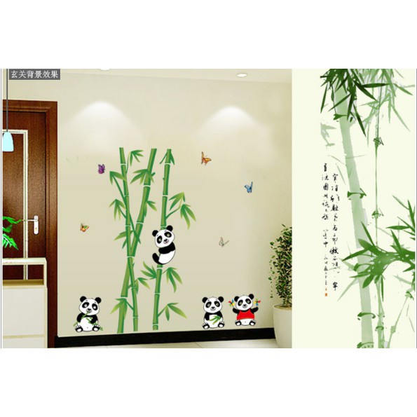 Decal trang trí tường Gấu và Cây Trúc xinh