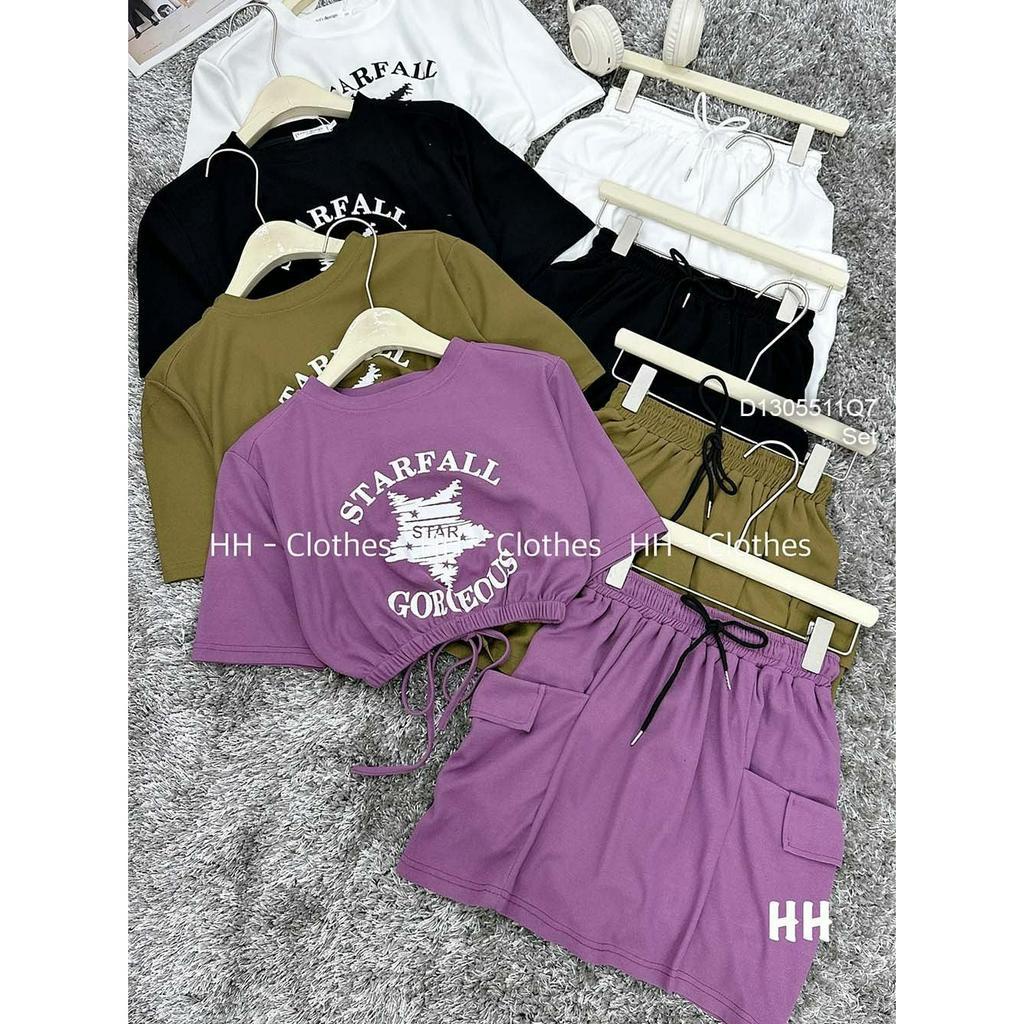 Set áo croptop khoét lưng kèm chân váp đắp túi nắp