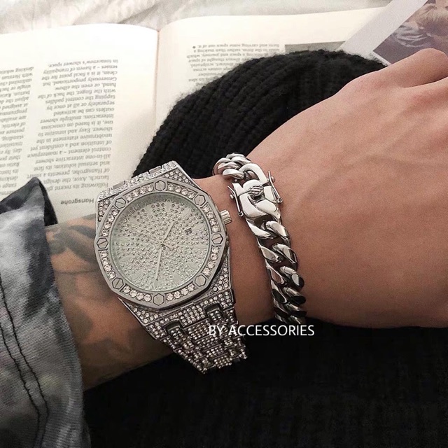 Lắc tay nam titan xích cuban khoá hộp cách điệu không gỉ