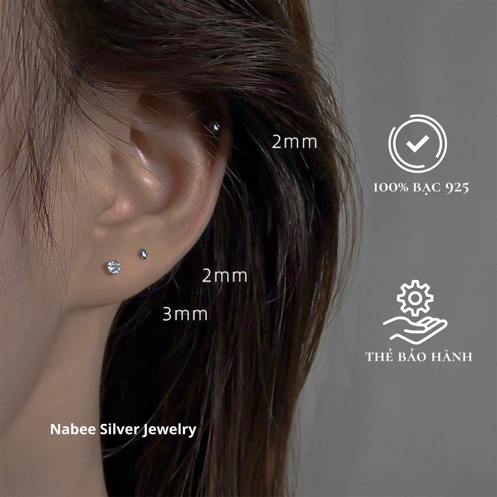 Khuyên tai nụ đá Nabee Jewelry , bông tai bạc nữ lấp lánh cao cấp