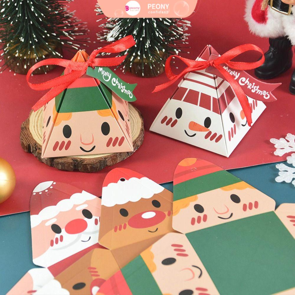 Set 10 Hộp Giấy Đựng Kẹo Hình Tam Giác Màu Đỏ In Hình Ông Già Noel Chất Lượng Cao Trang Trí Tiệc