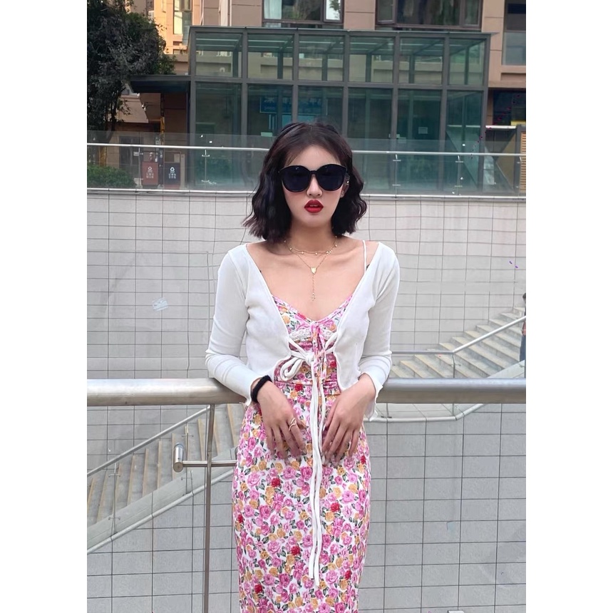 Đầm Dài Không Tay Cổ Chữ V Phối Ren Họa Tiết Hoa Quyến Rũ Cho Nữ