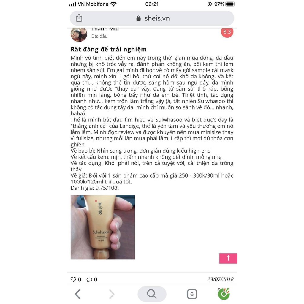 Mặt nạ ngủ SULWHASOO nhân sâm cao cấp Sulwhasoo Overnight Vitalizing Mask 35ml