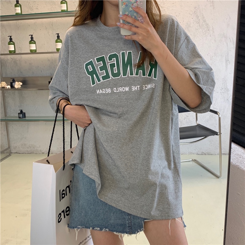 Áo thun tay ngắn in chữ thời trang mùa hè năng động trẻ trung