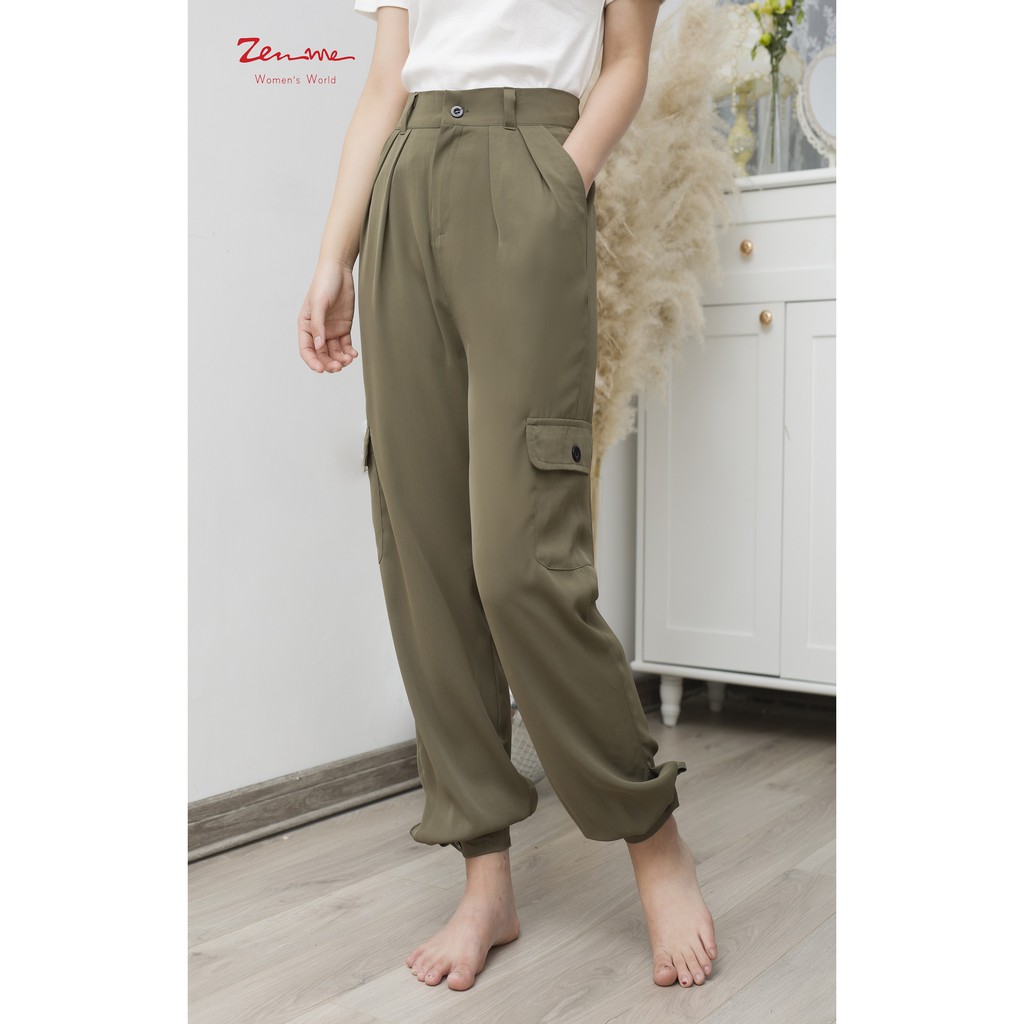 Quần jogger Zen Me cho nữ ống bo gắn cúc năng động, chất liệu mềm mại mặc siêu thoải mái