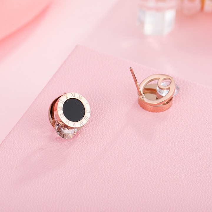 Bông Tai Hình Tròn Kẹp Viên Đá Nhân Tạo Titan Ko Đen Cao Cấp TT 2146 - TT 2146