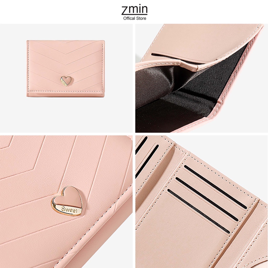 Ví bóp nữ ngắn mini cầm tay Zmin, chất liệu da cao cấp có thể bỏ túi - V045