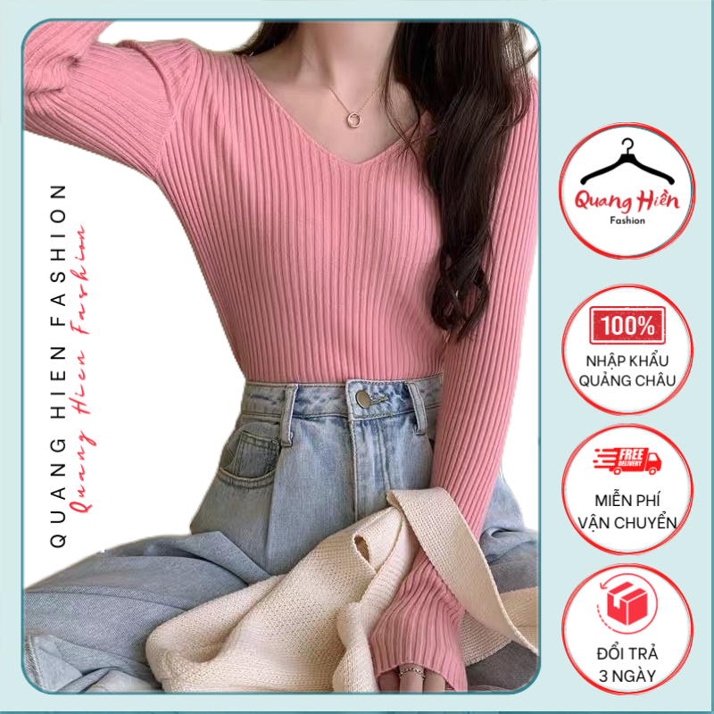 Áo len tăm lông cừu cổ tim Quảng Châu freesize MS220