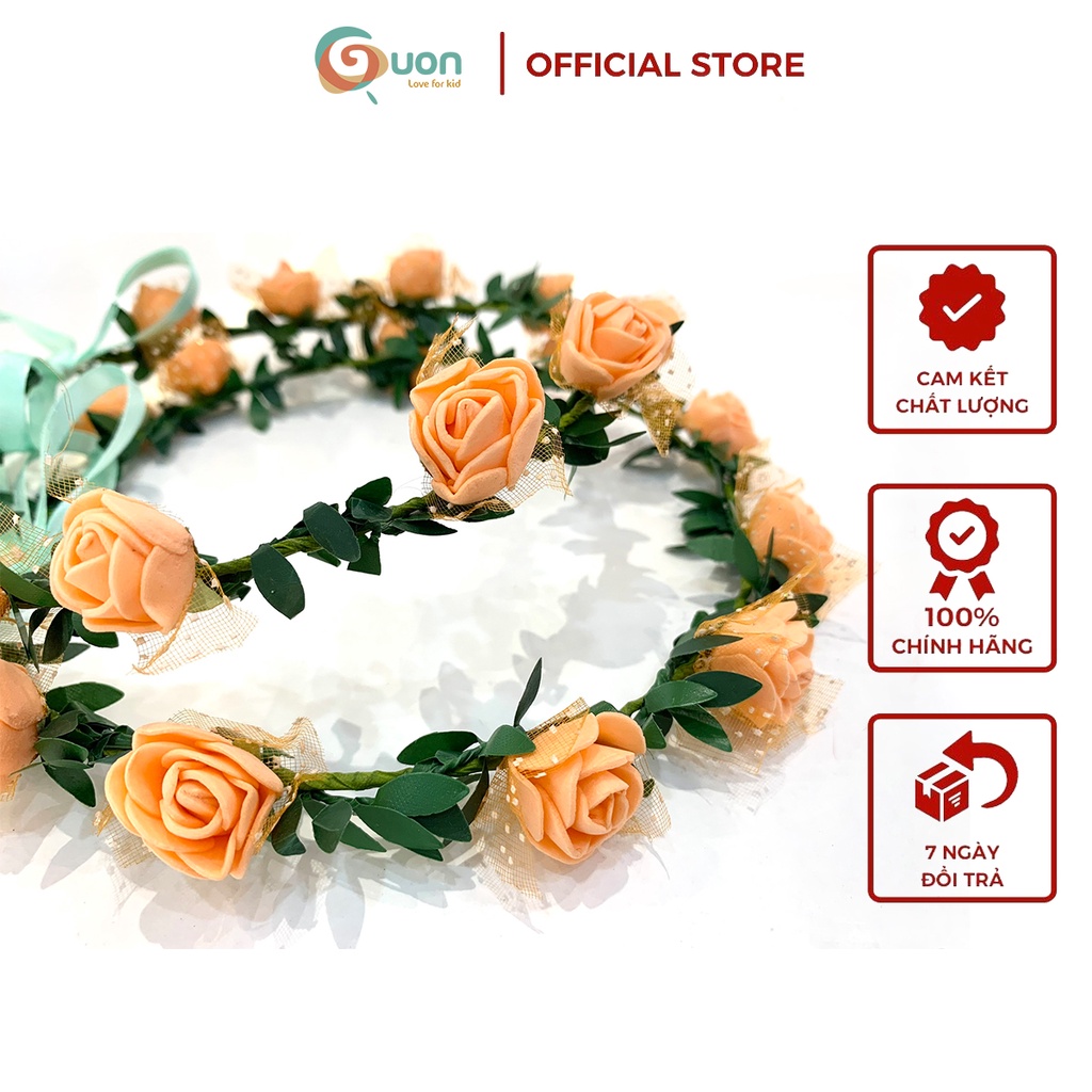 Vòng hoa đội đầu GUON cho bé gái phối với đầm công chúa, đầm tiệc