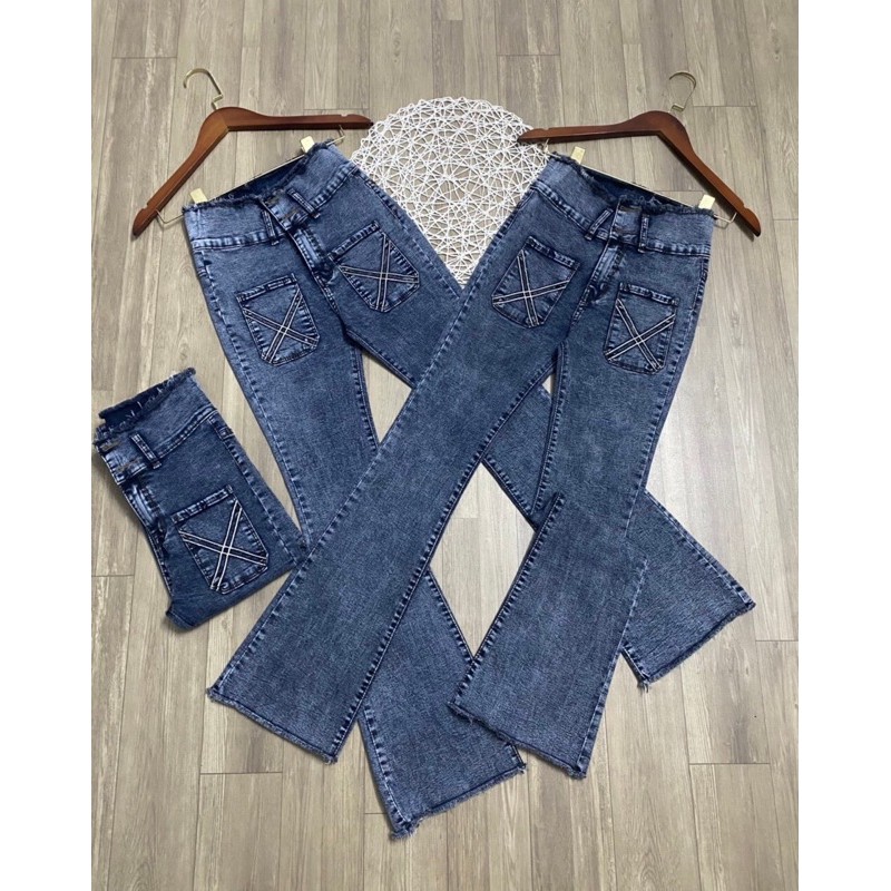 Quần Jeans Nữ Ống Loe Dài Tua Rua Tôn Dáng Cực Đẹp