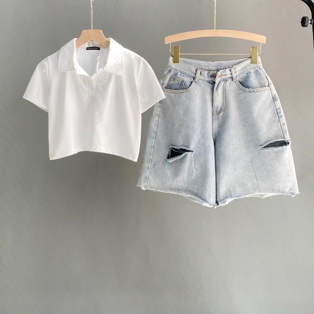 Áo croptop polo nữ tay ngắn ôm body phong cách ulzzang SIB019