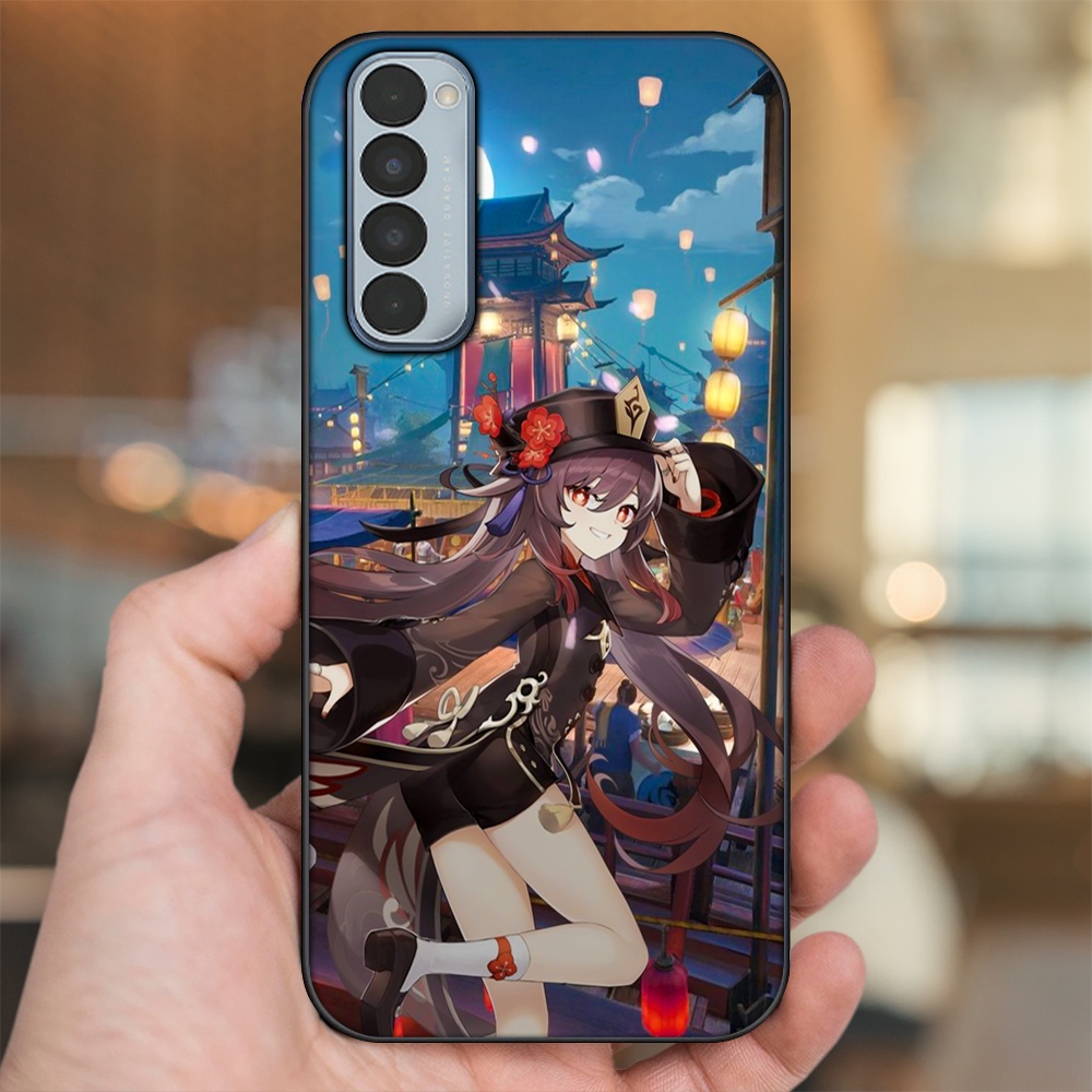 Ốp lưng Oppo Reno 4 Pro viền đen in hình Hutao Genshin Impact