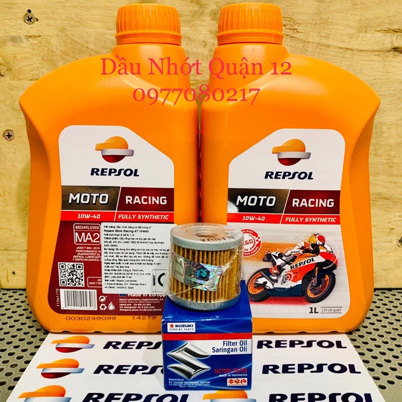 Repsol Châu Âu - Combo Nhớt Repsol Moto Racing 10W-40 Kèm Lọc Nhớt Suzuki Chính Hãng