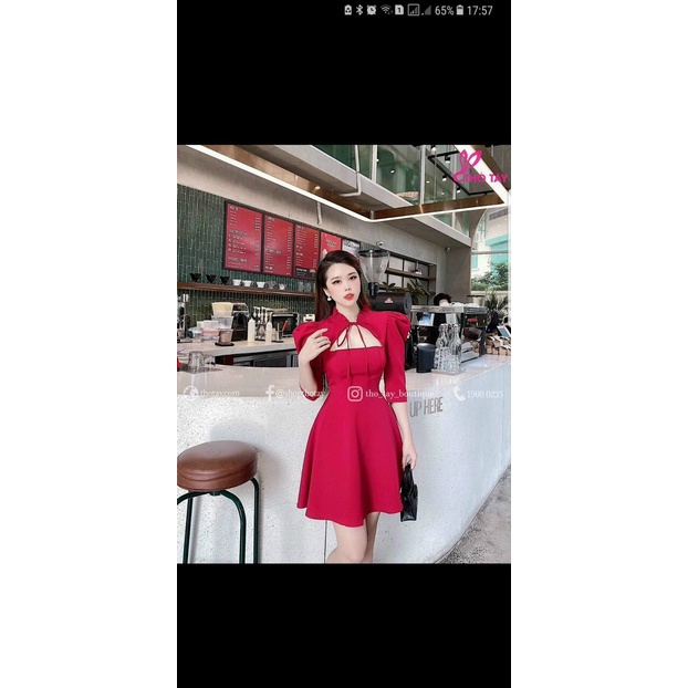 Đầm Dáng Xòe Cổ Tàu Tay Phồng Chất Umi Mềm Mại