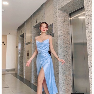 Đầm lụa cổ đỗ dạ tiệc
