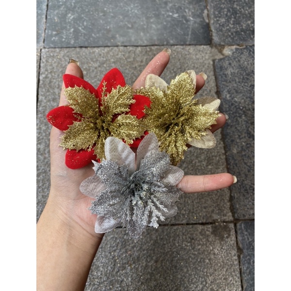 Hoa trạng nguyên vải size 9cm trang trí oản tài lộc, giáng sinh, vòng nguyệt quế | Phụ kiện trang trí