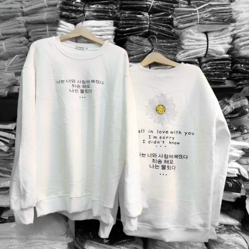 (Video Ảnh Thật )Áo sweater thun tay dài nỉ bông in hoa cúc Ulzzang form Unisex Nam Nữ Couple đều mặc được  - Sweater HL