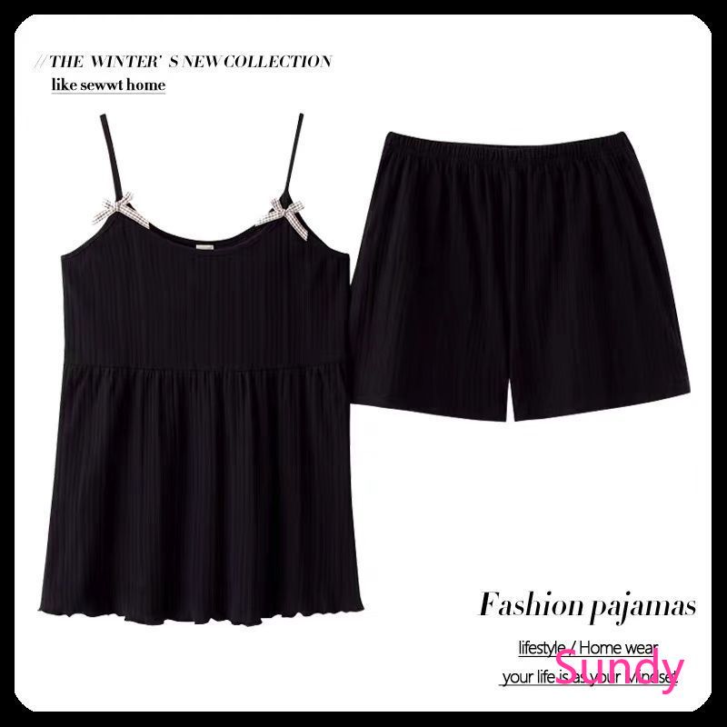 Bộ Đồ Ngủ Pijama Vải Cotton Không Tay Kiểu Hàn Quốc Thời Trang Mùa Hè Cho Nữ