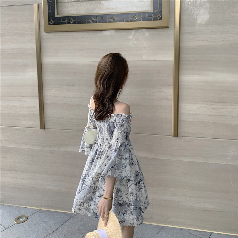 Váy nữ đầm nữ váy trễ vai đầm bẹt vai tay bèo dáng xòe V09 | BigBuy360 - bigbuy360.vn