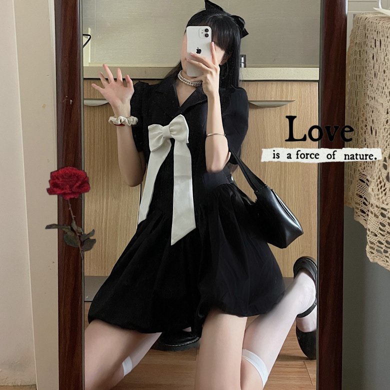 Đầm Phối Nơ Cổ Vest PEONYB Nữ [FREESHIP] 🌸 Váy babydoll đuôi bồng bánh bèo tiểu thư dáng xòe tay lỡ cá tính Ulzzang 🌸 | BigBuy360 - bigbuy360.vn