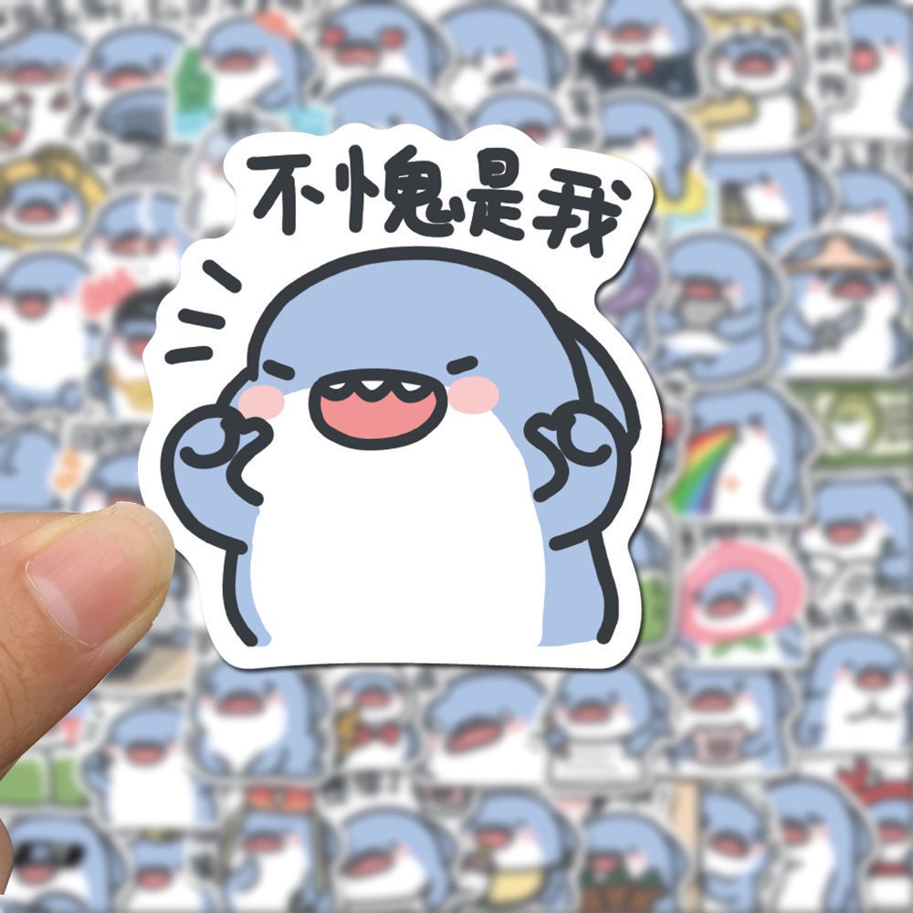Bộ 60 Tấm Sticker Dán Trang Trí Sổ Tay Hình Cá Mập Hoạt Hình Dễ Thương