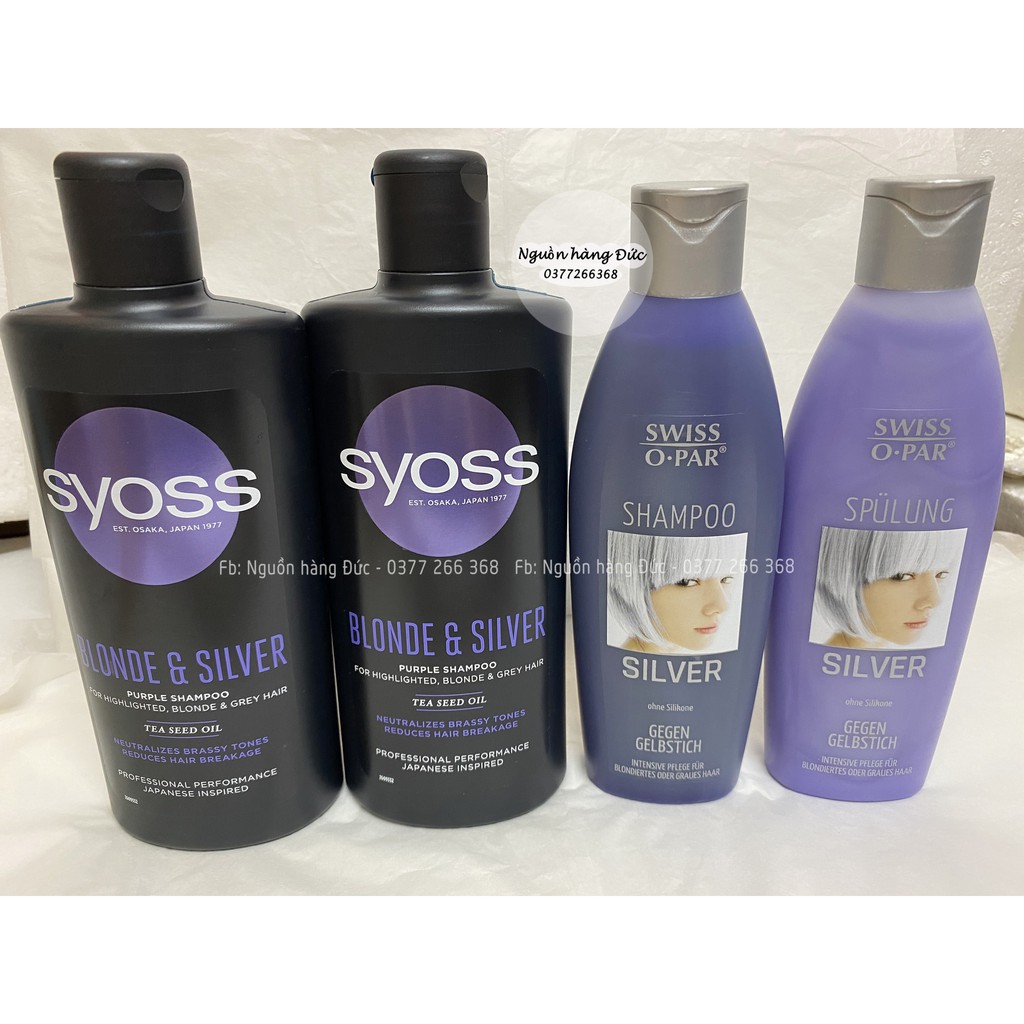 Dầu gội xả tím khử vàng Syoss Đức Swiss Silver Shampoo - Nguồn hàng Đức