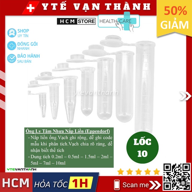 Ống Ly Tâm Nhựa Nắp Liền  0.2ml, 0.5ml, 1.5ml, 2ml, 5ml,7ml, 10ml