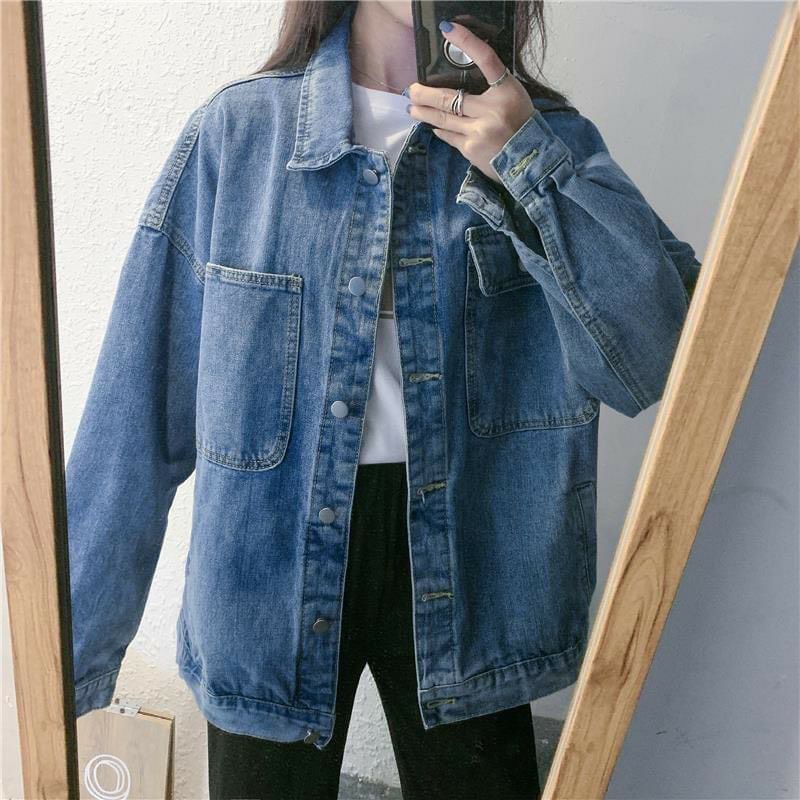 Áo Khoác Nữ jeanForm Rộng ☘ bigsize ☘ Nam Nữ Màu Xanh và Đen - Áo khoác bò nữ