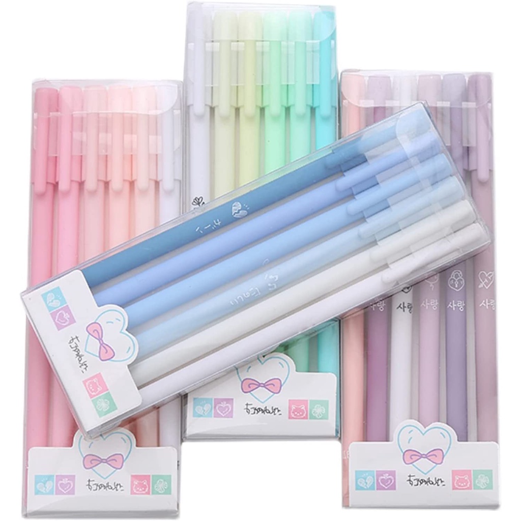 Set 6 Bút Bi Mực Đen Có Thể Thu Gọn Dễ Thương Cho Học Sinh