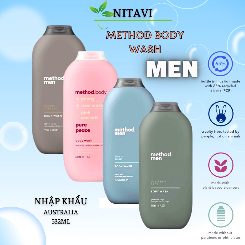 Sữa tắm nam method men body wash 532ml cho nam giới thơm lưu hương 24h dưỡng ẩm trắng mịn da bán chạy số 1 châu