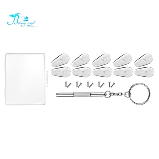 ☆Metal and Soft Silicone Eyeglasses Nose Pads,5 Pairs of Glasses Nose Pad Set with Repair Kit Screws and Screwdriver