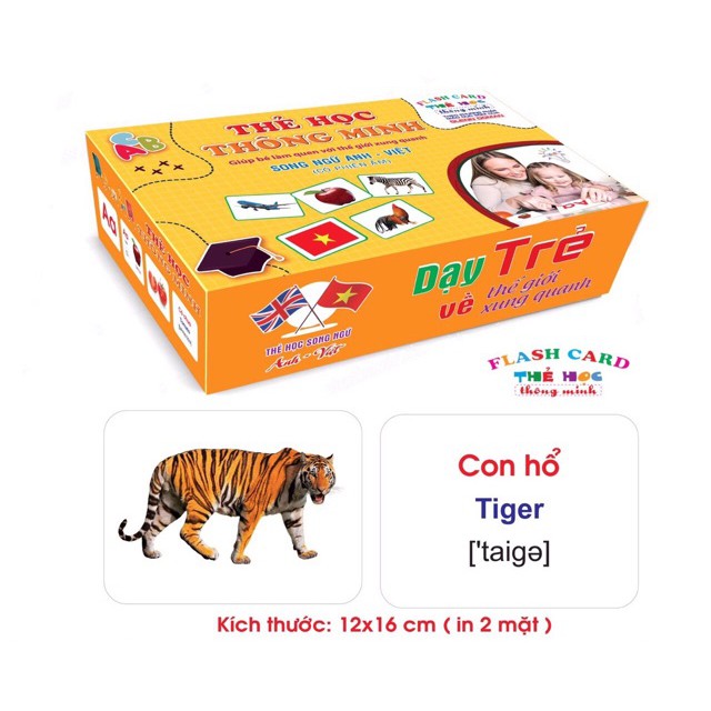 Thẻ học thông minh song ngữ ANH-VIỆT có phiên âm, Mẫu lớn Flashcard 18 chủ đề 288 thẻ