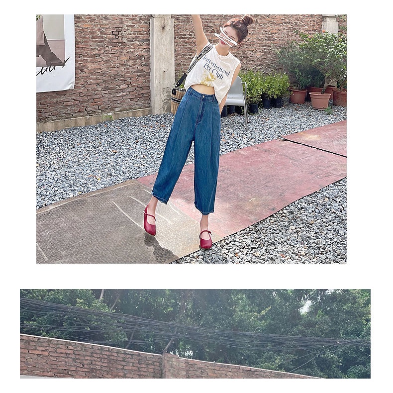 Quần Jean Ống Rộng Lưng Cao Phong Cách Hàn Quốc