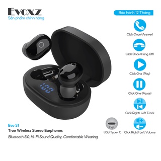 Tai nghe Bluetooth Evoxz S1, Màu đen, Hàng Chính Hãng Phân Phối.