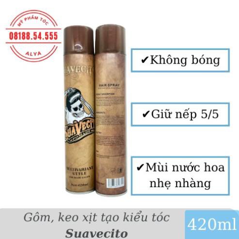 Gôm, keo xịt tóc SUAVECITO 420ml tạo kiểu giữ nếp cho tóc. HÀNG CHÍNH HÃNG .