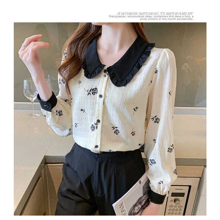 Áo Sơ Mi Chiffon Tay Dài Cổ Búp Bê In Họa Tiết Thời Trang Mùa Thu Cho Nữ