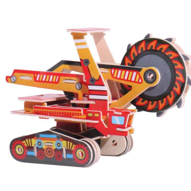Ghép Hình Bằng Gỗ 3D Xe Cẩu Múc Cho Bé