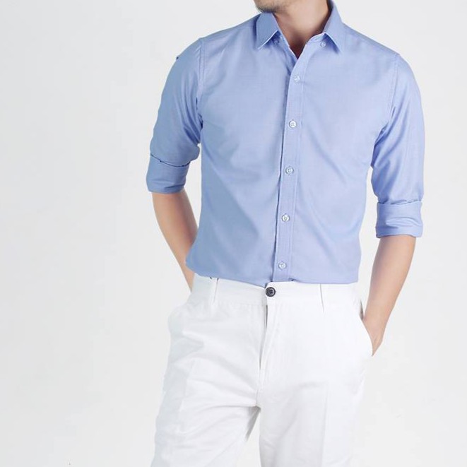 Áo Sơ mi nam dài tay cotton gân xanh nhạt cao cấp