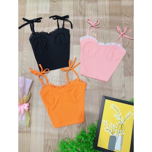 [Mã FAMARAL2 giảm 10K đơn 50K] Áo dây viền ren cột nơ | BigBuy360 - bigbuy360.vn